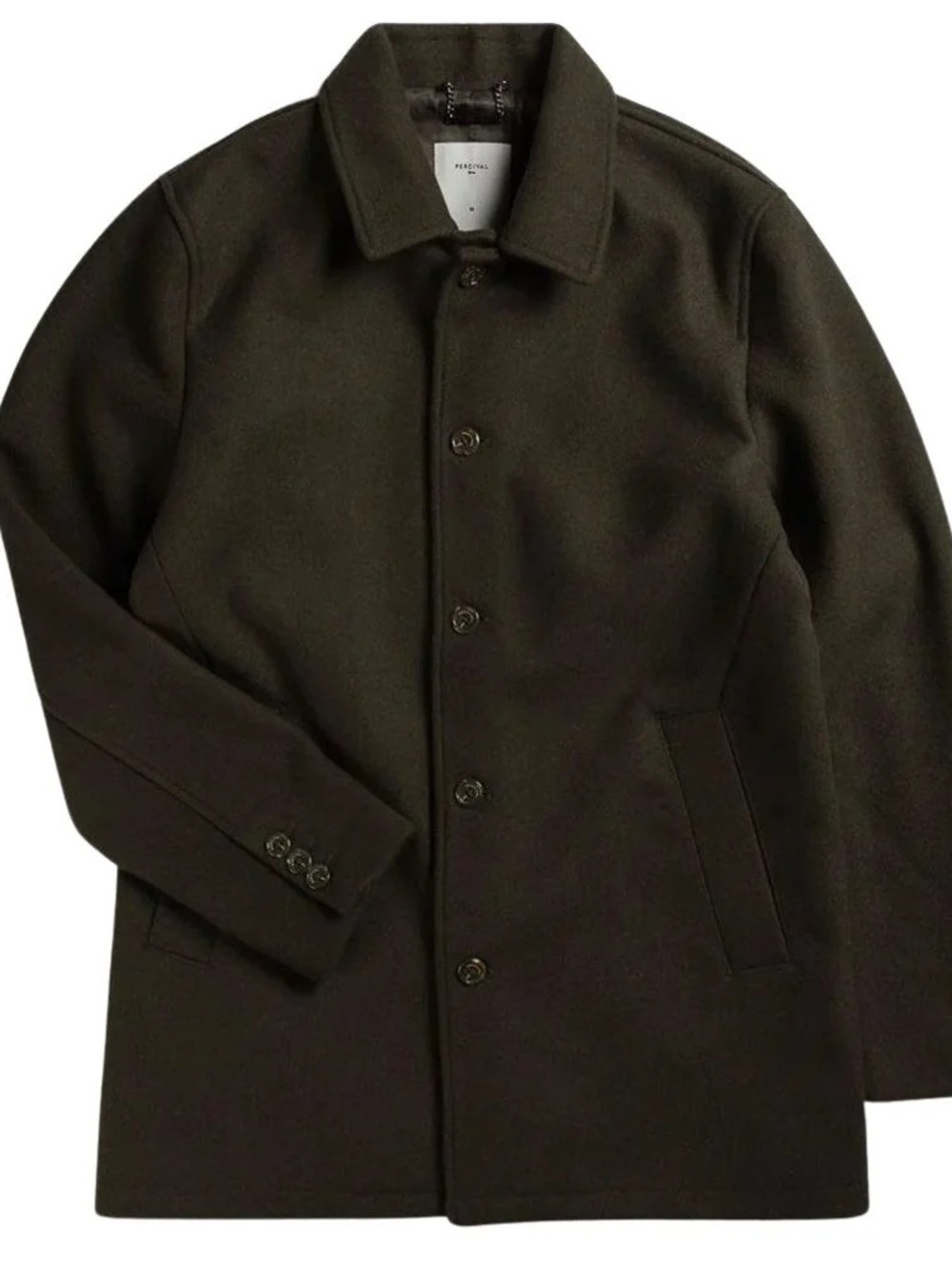 Percival Men's Dark Olive Wool Blend Peacoat Coat XL